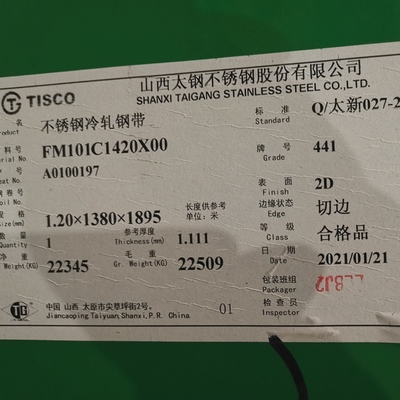 1.4509 แผ่นสแตนเลส 441 เกรด 2D Finish Inox Sheet