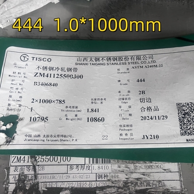 SUS444 2B S44400 EN1.4376 AISI 444 ใบเหล็กไร้ox 1.0* 1000mm ความกว้าง 1219mm
